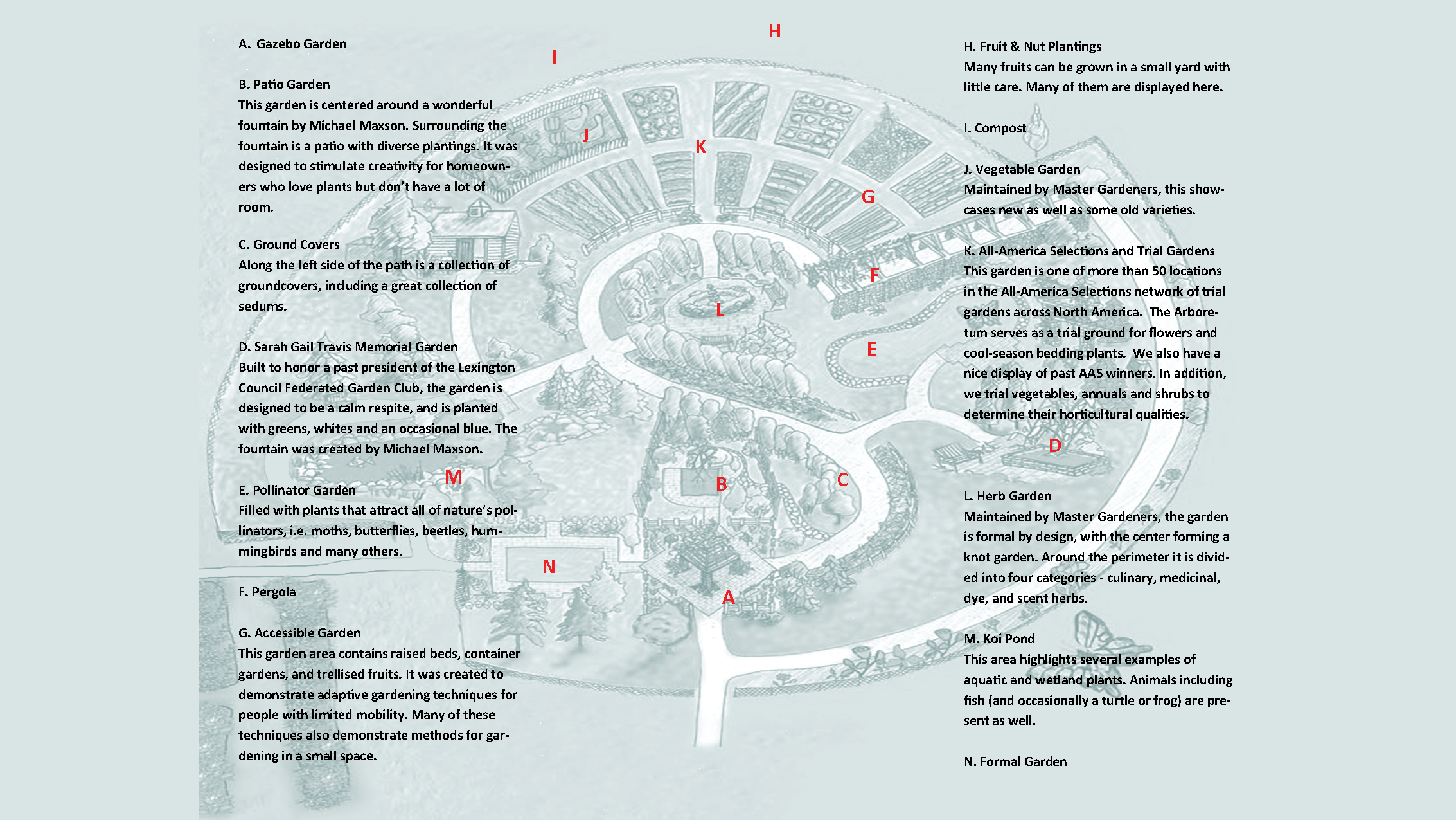 Page 2 of the Home Demonstration Garden brochure with map of features